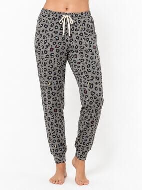 LR4710 Secret Treasures Leopard Print Jogger Pajama Pants M Gray Lounge Sleep